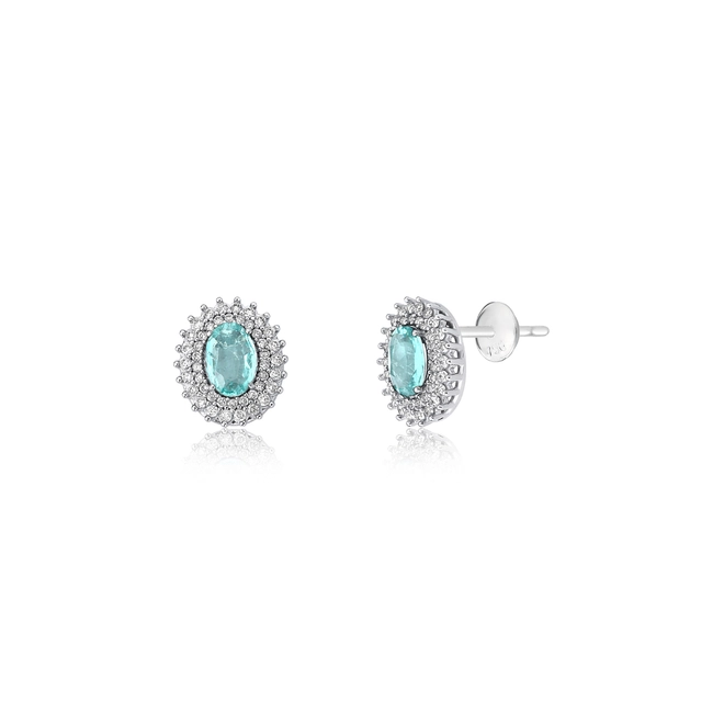 Brinco Selection Stud oval de Turmalina Paraíba ouro branco 18k contorno duplo de Diamantes 1