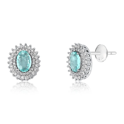 Brinco Selection Stud oval de Turmalina Paraíba ouro branco 18k contorno duplo de Diamantes