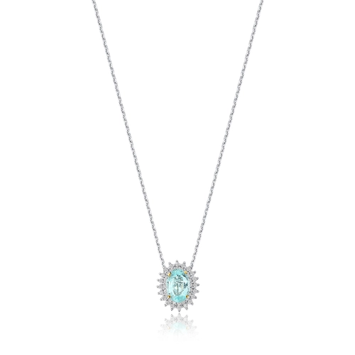 Gargantilha Selection oval de Turmalina Paraíba ouro branco 18k contorno 16pts de Diamantes