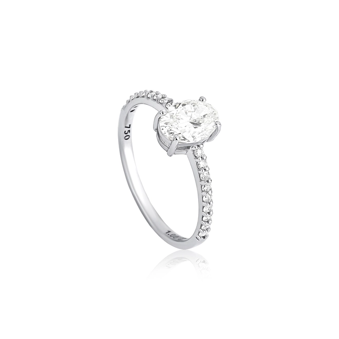 Anel Selection Solitário ouro branco 18k meio aro e gema oval de Diamantes 1