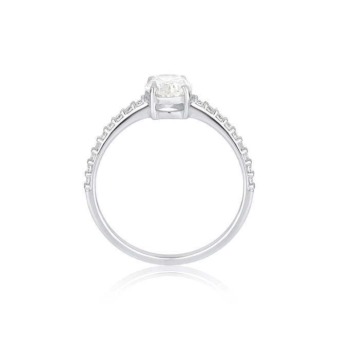 Anel Selection Solitário ouro branco 18k meio aro e gema oval de Diamantes 3
