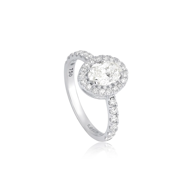 Anel Selection Solitário ouro branco 18k aro integrado com gema oval de Diamantes 1