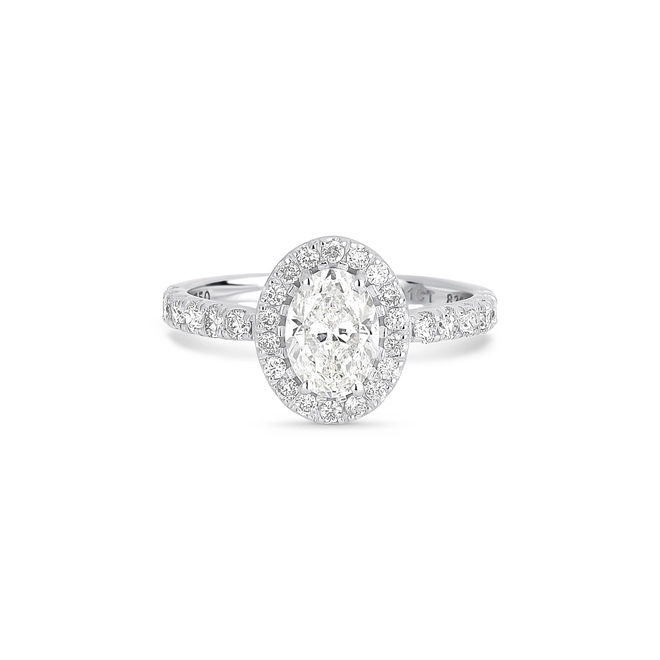 Anel Selection Solitário ouro branco 18k aro integrado com gema oval de Diamantes 2