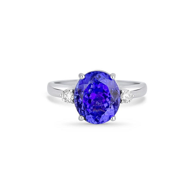 Anel Selection gema oval de Tanzanita ouro branco 18k com dois Diamantes 2