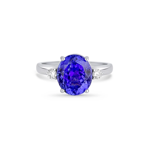 Anel Selection gema oval de Tanzanita ouro branco 18k com dois Diamantes