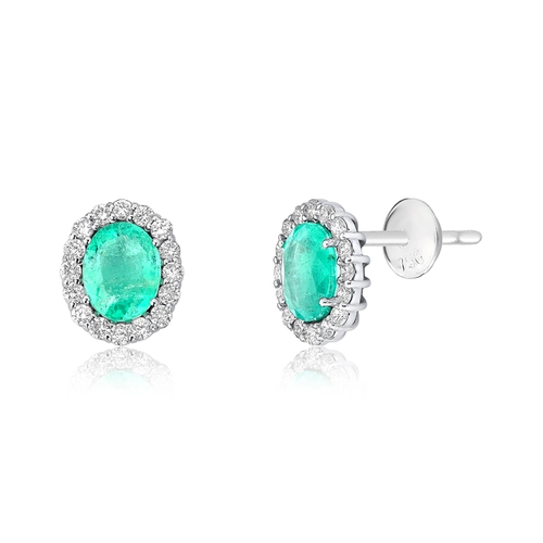 Brinco Selection Stud oval de Esmeralda ouro branco 18k com 96pts Diamantes o par