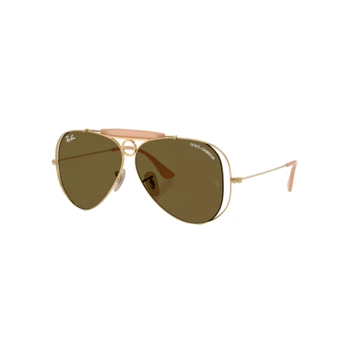 Óculos de Sol Ray-Ban X Dolce & Gabbana 0RB3138M 001/7358 Metal Dourado Polido com lentes na cor Marrom Escuro