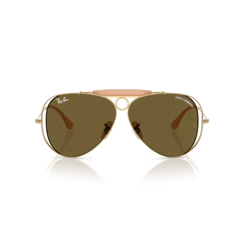Óculos de Sol Ray-Ban X Dolce & Gabbana 0RB3138M 001/7358 Metal Dourado Polido com lentes na cor Marrom Escuro