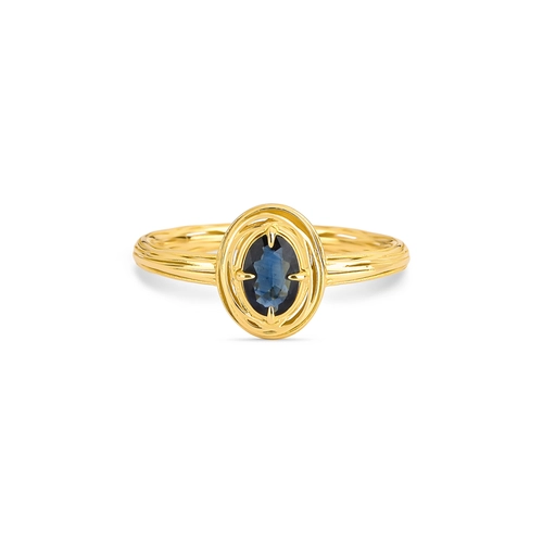 Anel Nido Orientais ninho fios de ouro 18k gema oval com 40pts de Safira Azul