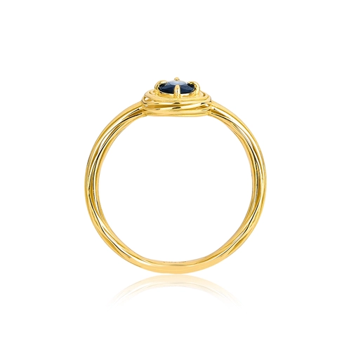 Anel Nido Orientais ninho fios de ouro 18k gema oval com 40pts de Safira Azul
