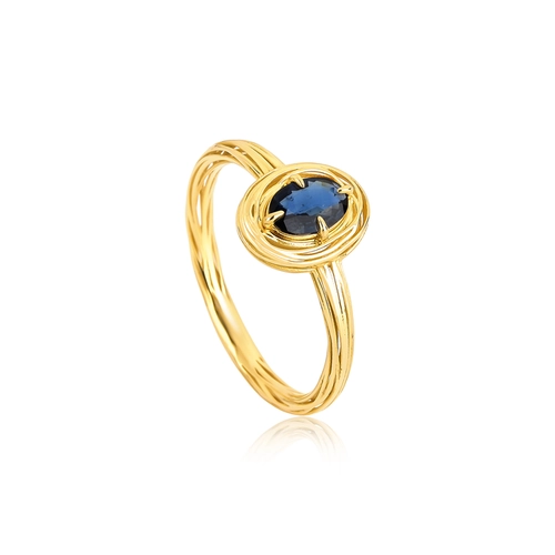 Anel Nido Orientais ninho fios de ouro 18k gema oval com 40pts de Safira Azul