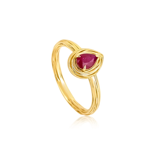 Anel Nido Orientais ninho fios ouro 18k que envolve gota com 46pts de Rubi