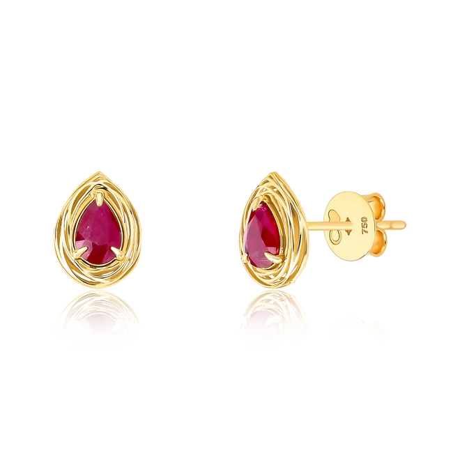 Brinco Nido Orientais Stud ouro 18k ninho que envolve gota de Rubi 1