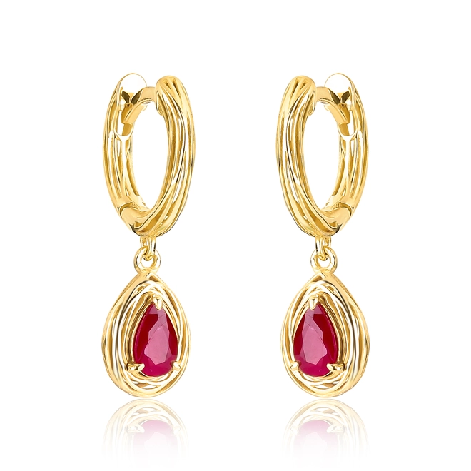 Brinco Nido Orientais argola click pingente ouro 18k ninho que envolve gota de Rubi 1
