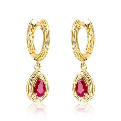 Brinco Nido Orientais argola click pingente ouro 18k ninho que envolve gota de Rubi