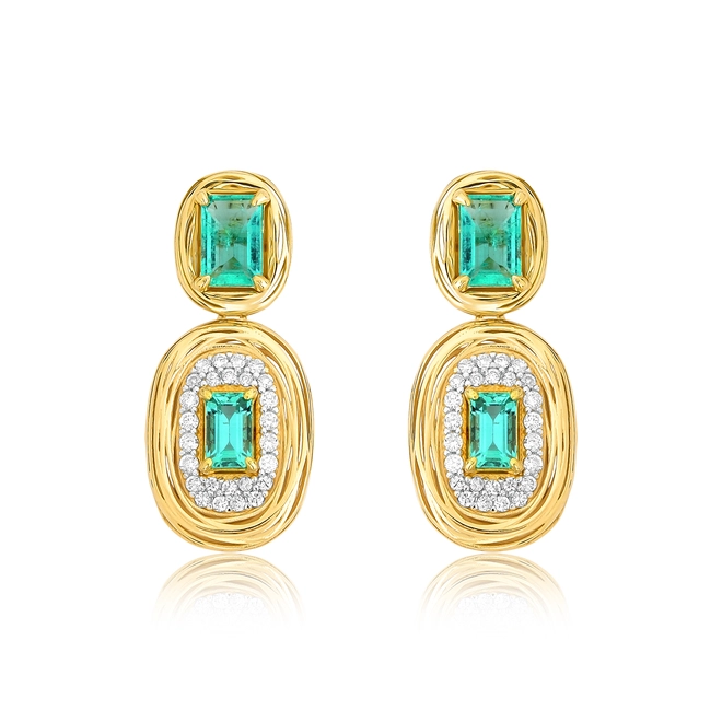 Brinco Nido Orientais pingente ninhos ouro 18k com Esmeraldas e  Diamantes 1