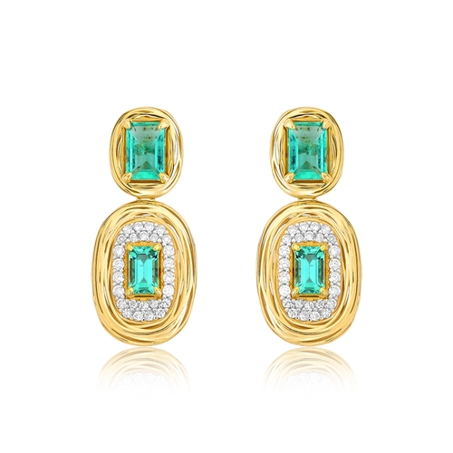 Brinco Nido Orientais pingente ninhos ouro 18k com Esmeraldas e  Diamantes
