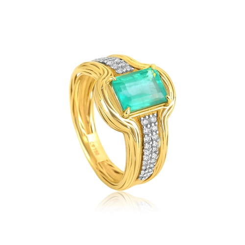 Anel Nido Orientais ninho ouro 18k com Esmeralda e Diamantes