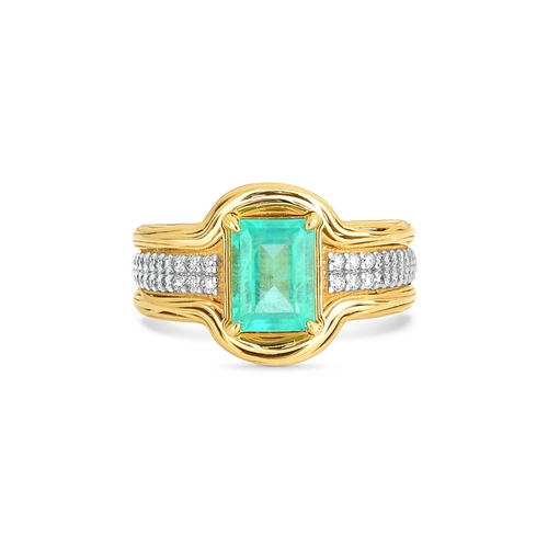 Anel Nido Orientais ninho ouro 18k com Esmeralda e Diamantes