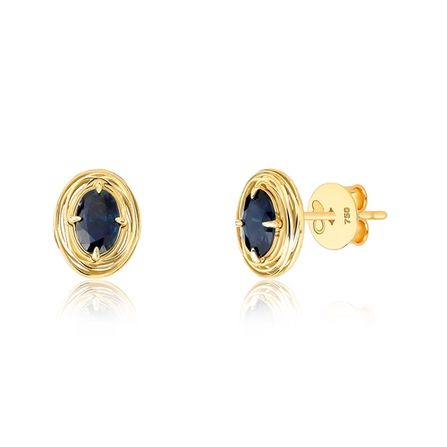 Brinco Nido Orientais Stud ninho ouro 18k envolve gema oval de Safira Azul