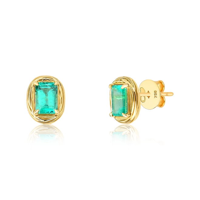 Brinco Nido Orientais Stud ouro 18k ninho filigrana envolve gema de Esmeralda (106pts) 1