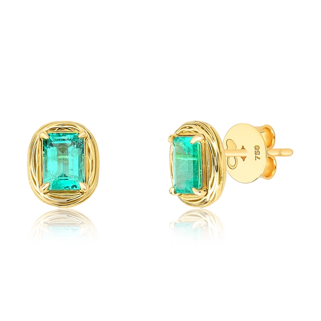 Brinco Nido Orientais Stud ouro 18k ninho filigrana envolve gema de Esmeralda 1