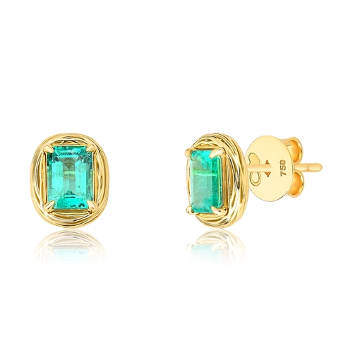 Brinco Nido Orientais Stud ouro 18k ninho filigrana envolve gema de Esmeralda
