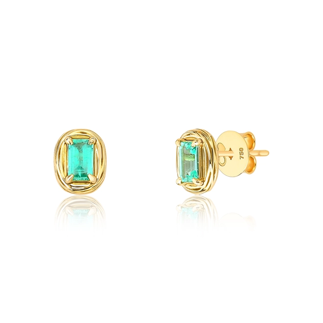 Brinco Nido Orientais Stud ouro 18k ninho filigrana envolve gema de Esmeralda 1