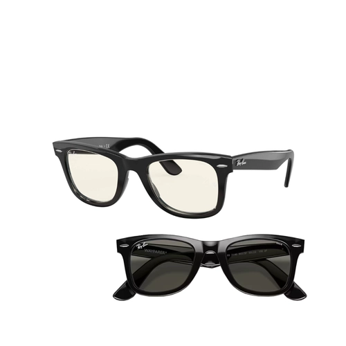 Óculos de Sol Ray-Ban Wayfarer 0RB2140 901/5F50 Acetato Preto com lentes na cor Cinza Fotocromático