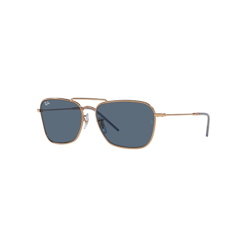 Óculos de Sol Ray-Ban Caravan Reverse 0RBR0102S 92023A58 Metal Rose com lentes na cor Azul