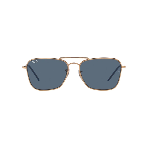 Óculos de Sol Ray-Ban Caravan Reverse 0RBR0102S 92023A58 Metal Rose com lentes na cor Azul