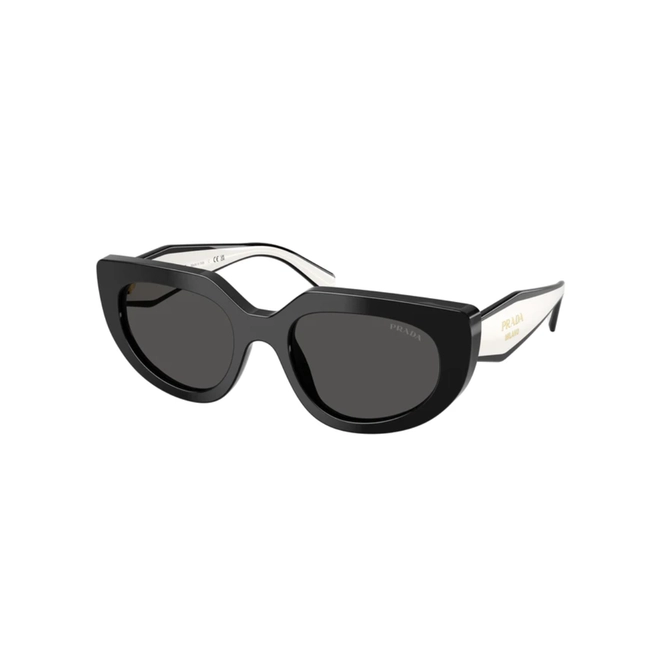 Óculos de Sol Prada 0PR D02S 20G08Z53 Acetato Preto Polido com lentes na cor Cinza Escuro 1