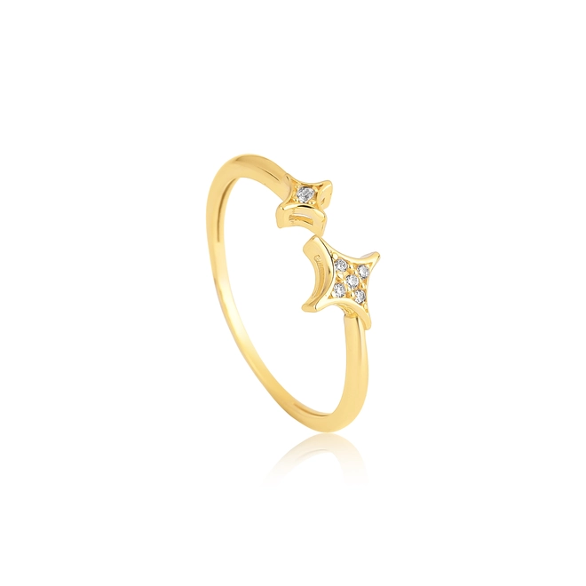 Anel For me Astra em prata 925 dourada estrelas com Zircônias brancas 1