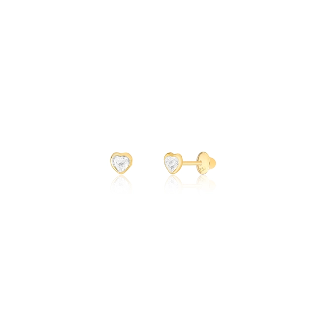 Brinco Infantil coração ouro 18k com Zircônia branca 1