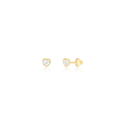 Brinco Infantil coração ouro 18k com Zircônia branca