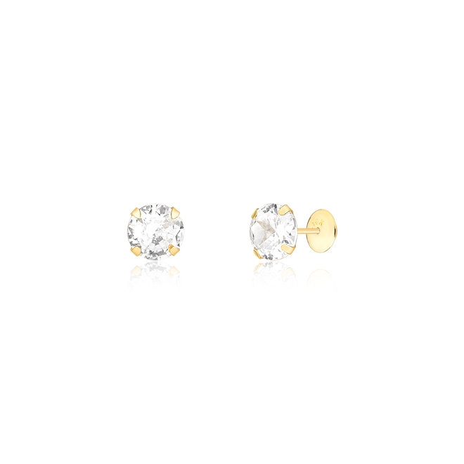 Brinco juvenil Stud redondo ouro 18k com Zircônia branca 1