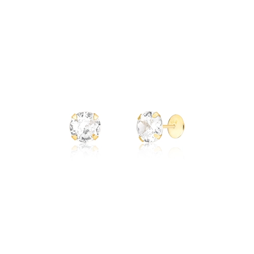 Brinco juvenil Stud redondo ouro 18k com Zircônia branca