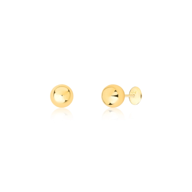Brinco juvenil Stud em ouro 18k esfera bola polida 6MM 1