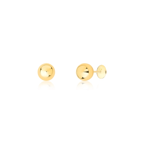 Brinco juvenil Stud em ouro 18k esfera bola polida 6MM
