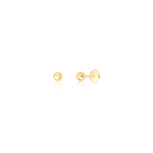 Brinco Infantil em ouro 18k  esfera bolinha polida 3MM