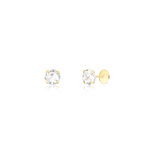 Brinco Juvenil redondo ouro 18k com Zircônia branca