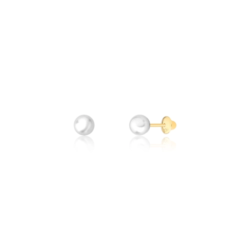 Brinco Infantil ouro 18k de Pérola 4X4,5MM