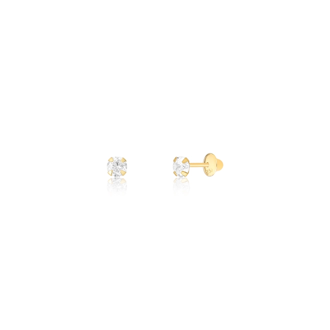 Brinco Infantil redondo ouro 18k com Zircônias brancas 1