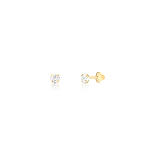 Brinco Infantil redondo ouro 18k com Zircônias brancas