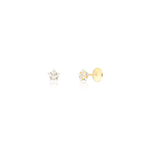 Brinco infantil estrela ouro 18k com Zircônia branca