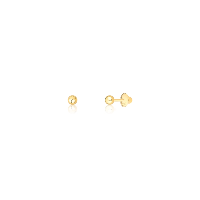 Brinco Infantil de ouro 18k esfera bolinha polida 2,5MM 1