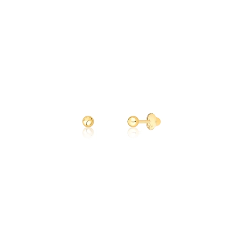 Brinco Infantil de ouro 18k esfera bolinha polida 2,5MM