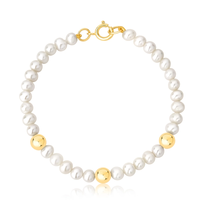 Pulseira de Pérola Barroca ouro 18k intercalada com bolas polidas 1