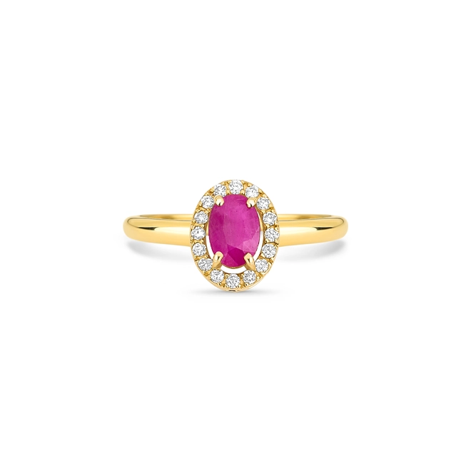 Anel Le Luxe gema oval de Rubi ouro 18k contorno com 11pts de Diamantes 2