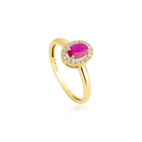 Anel Le Luxe gema oval de Rubi ouro 18k contorno com 11pts de Diamantes